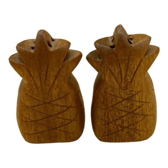 Vintage Pineapple Salt and Pepper Shakers Wood Hawaiian 3 1/4” - Picture 1 of 7